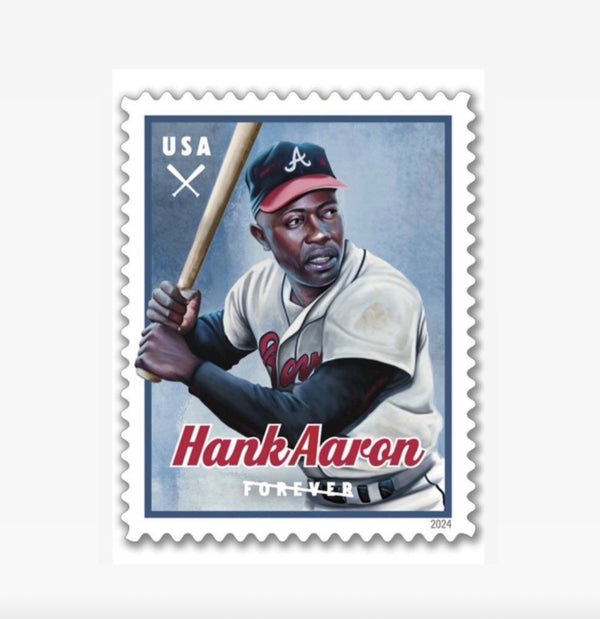 Hank Aaron USPS Stamp Sheet ARTIST SIGNED BRONZE