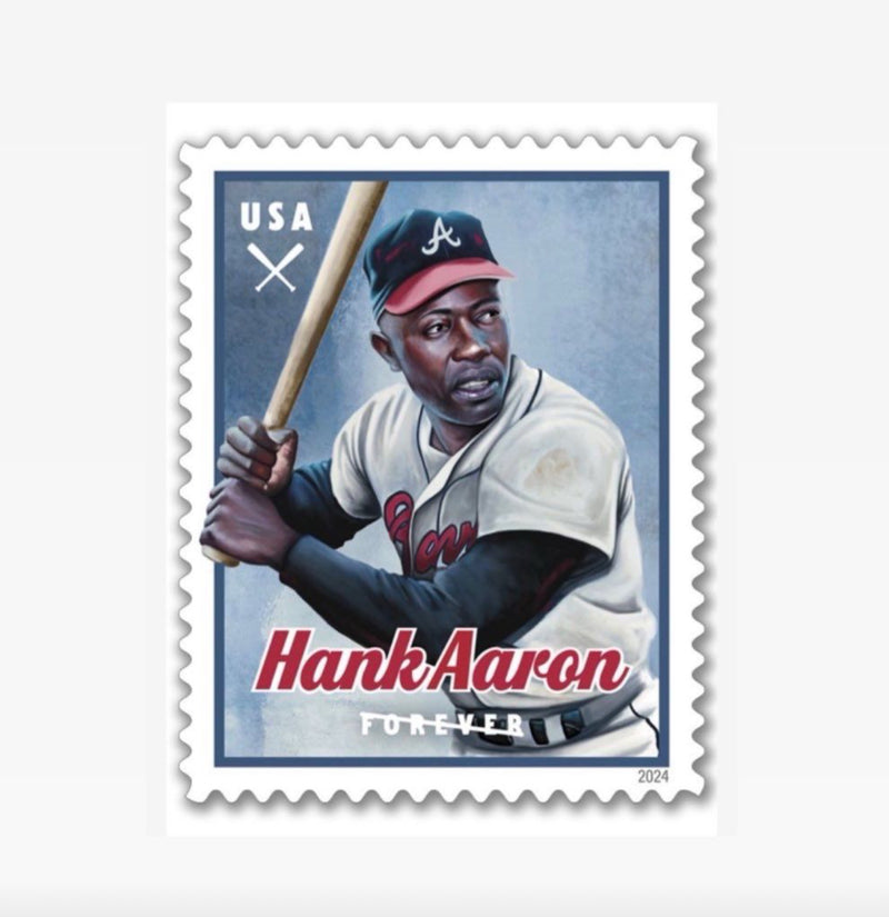 Hank Aaron USPS Stamp Sheet ARTIST SIGNED CHROME